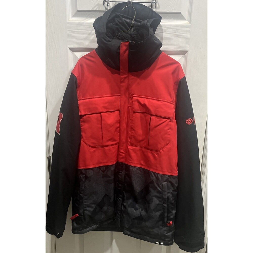 686 Insulated Jacket Coat Mens Medium Red Black Infidry Snowboarding Nebraska